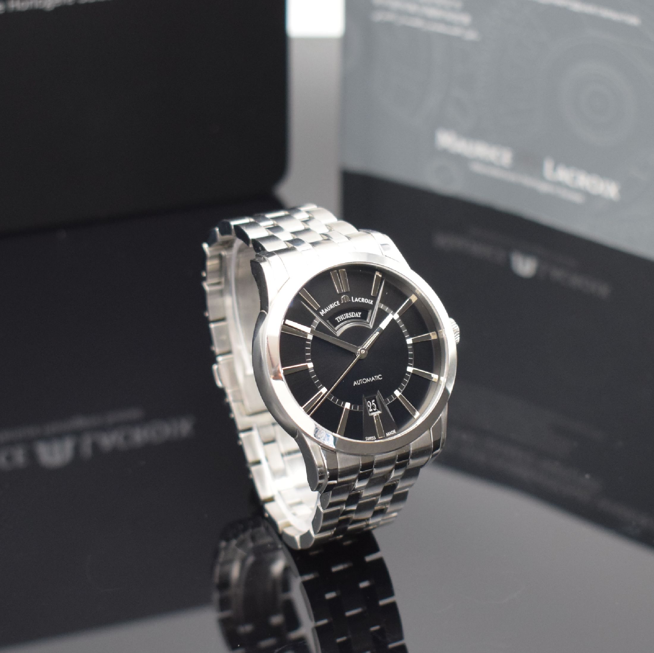 Detail b: MAURICE LACROIX Pontos Herrenarmbanduhr mit Tag & Datum Referenz PT 6158, Schweiz um 2010, Automatik, beids. vergl. Edelstahlgeh. inkl. orig. ...