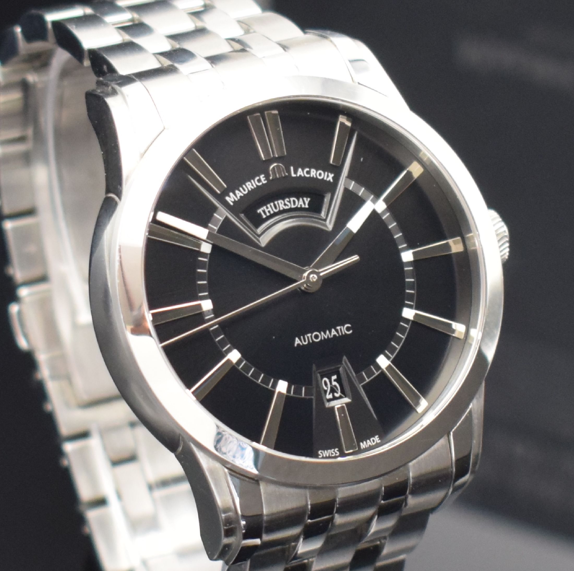Detail c: MAURICE LACROIX Pontos Herrenarmbanduhr mit Tag & Datum Referenz PT 6158, Schweiz um 2010, Automatik, beids. vergl. Edelstahlgeh. inkl. orig. ...