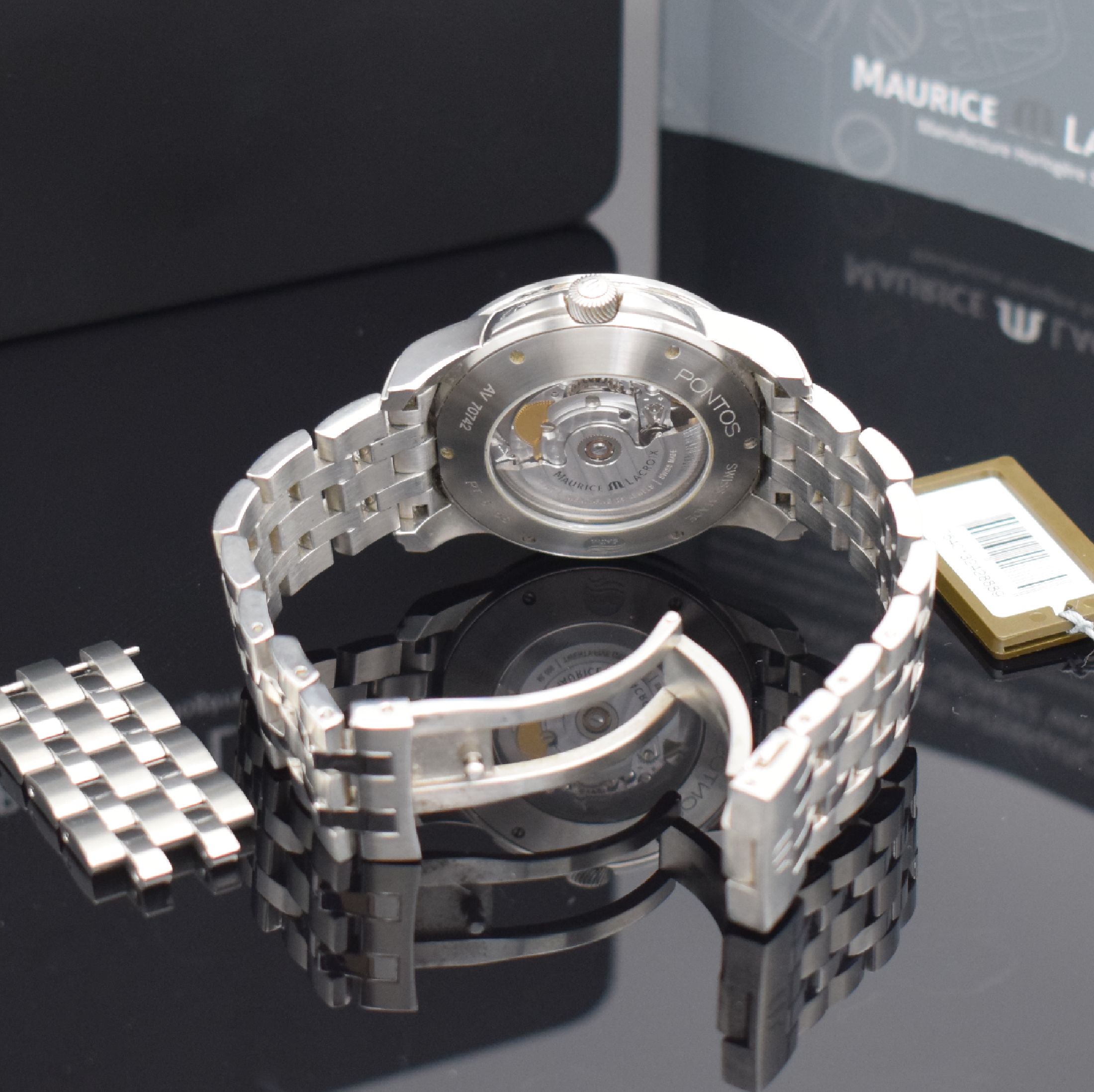 Detail d: MAURICE LACROIX Pontos Herrenarmbanduhr mit Tag & Datum Referenz PT 6158, Schweiz um 2010, Automatik, beids. vergl. Edelstahlgeh. inkl. orig. ...
