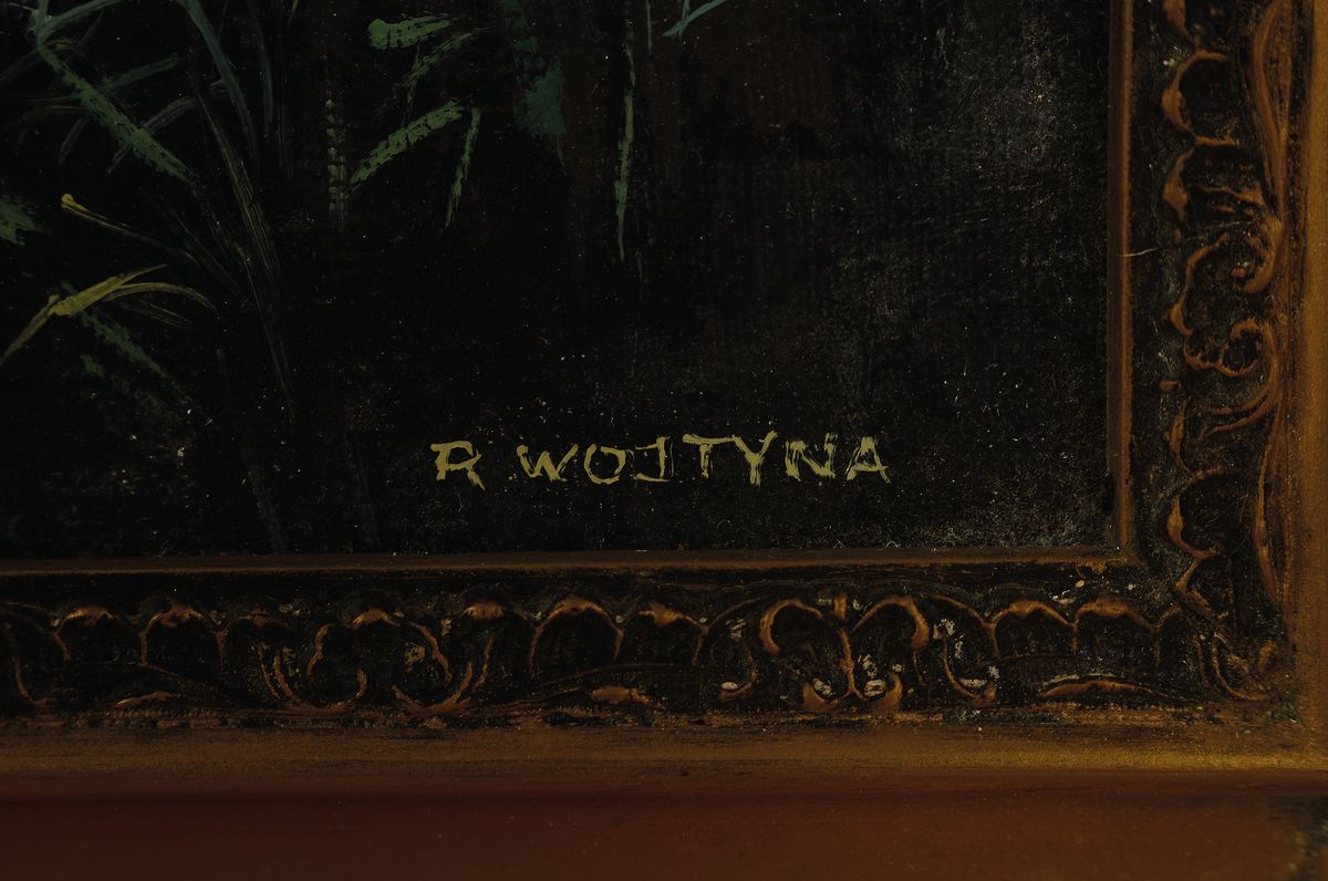 Detail a: Ryszard Wojtyna, Landschaftsgemälde, Seelandschaft in der blauen Stunde, Öl/Lwd, signiert, rückseitig bez. und dat. 1988, 55 x 75 cm, Prunkrahmen