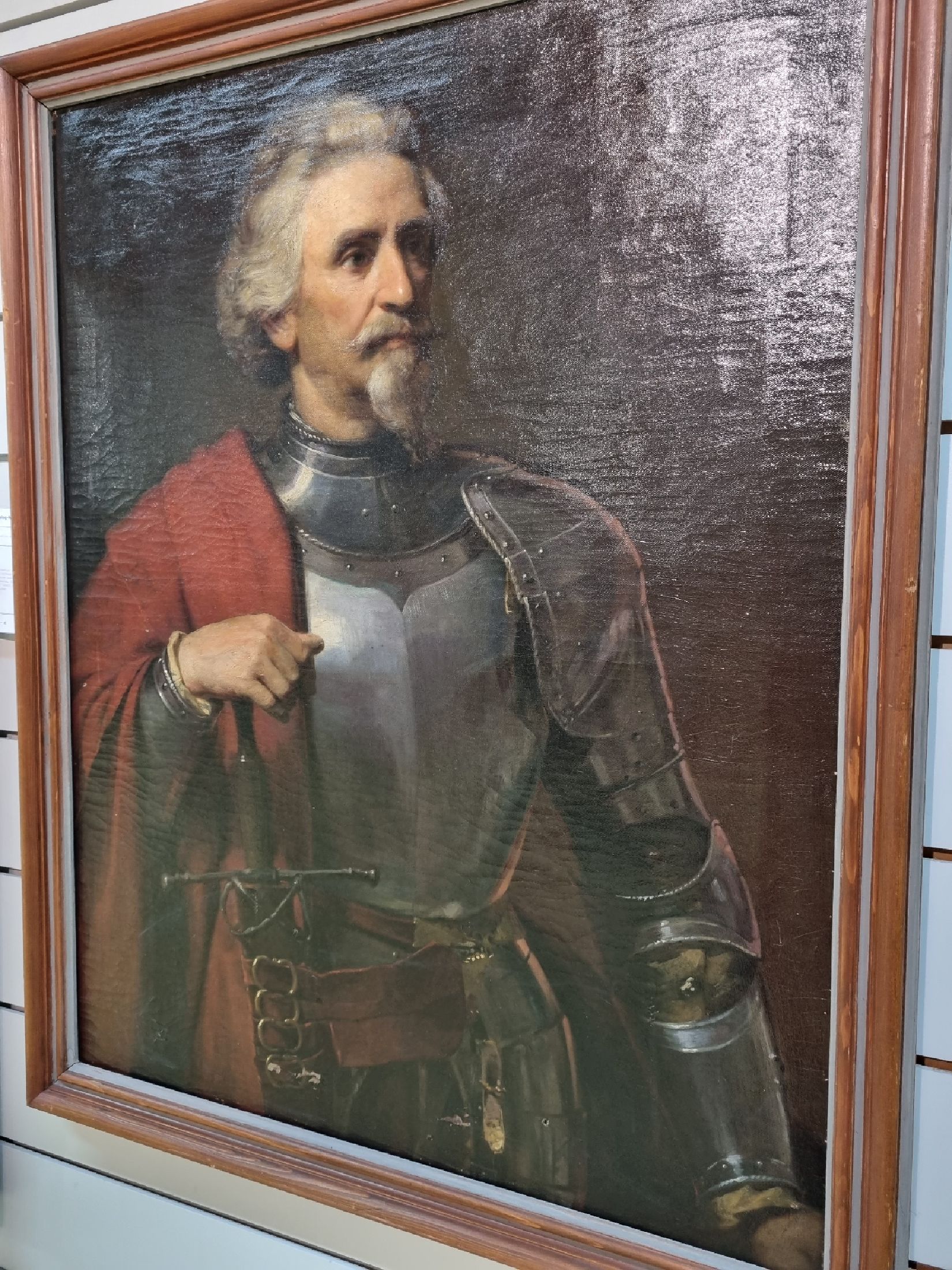Detail a: Unbekannter Künstler des 19. Jh., Porträt eines Ritters in Rüstung im Halbprofil, feine lasierende Malerei, gelungenes Inkarnat, Öl/Lwd, ca. ...