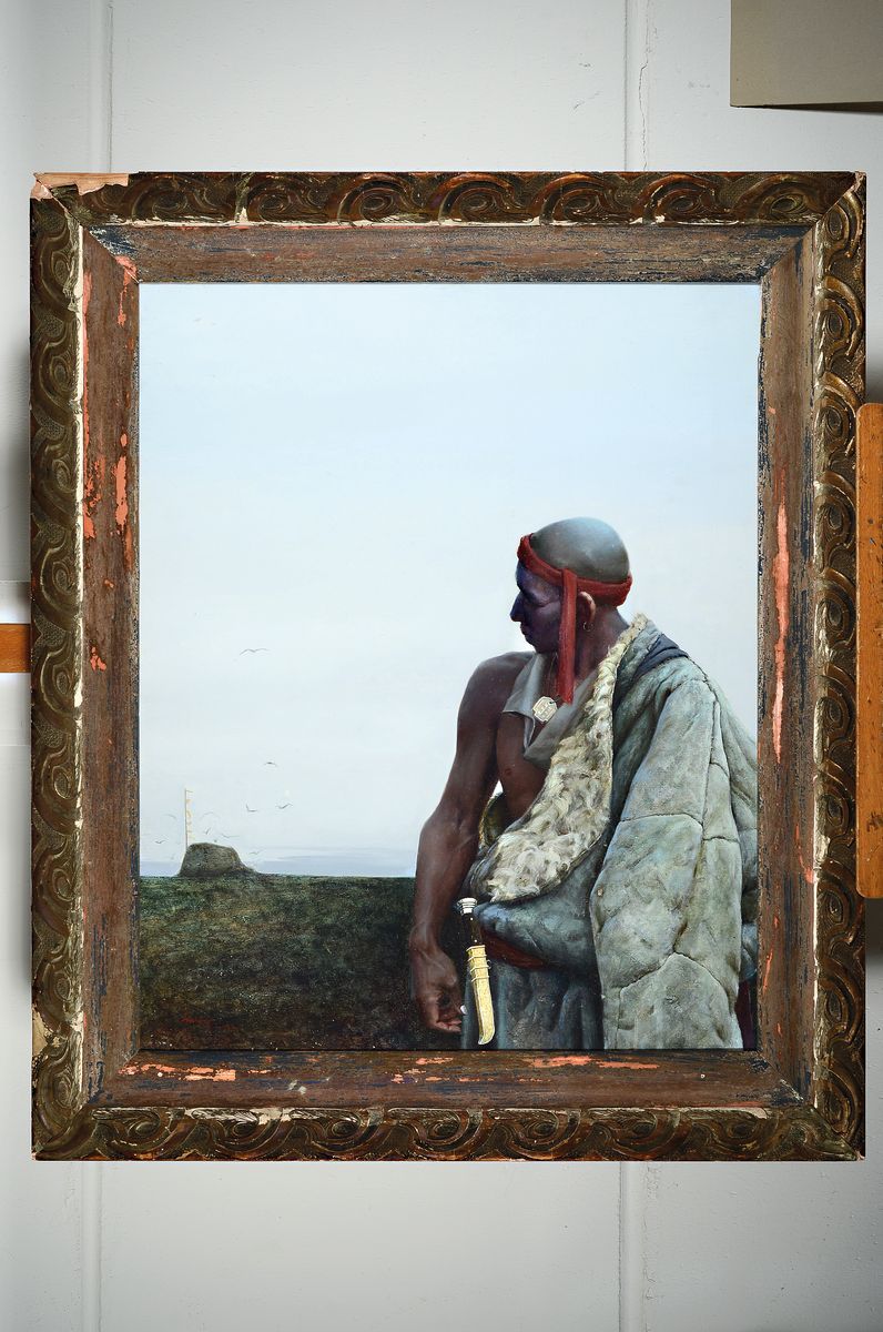 Detail k: Liu Shing He, zeitgenössischer chinesischer Maler, The Tibetian Man, rückseitig so betitelt, Öl/Lwd, signiert und dat. 1989, ca. 80x65cm,