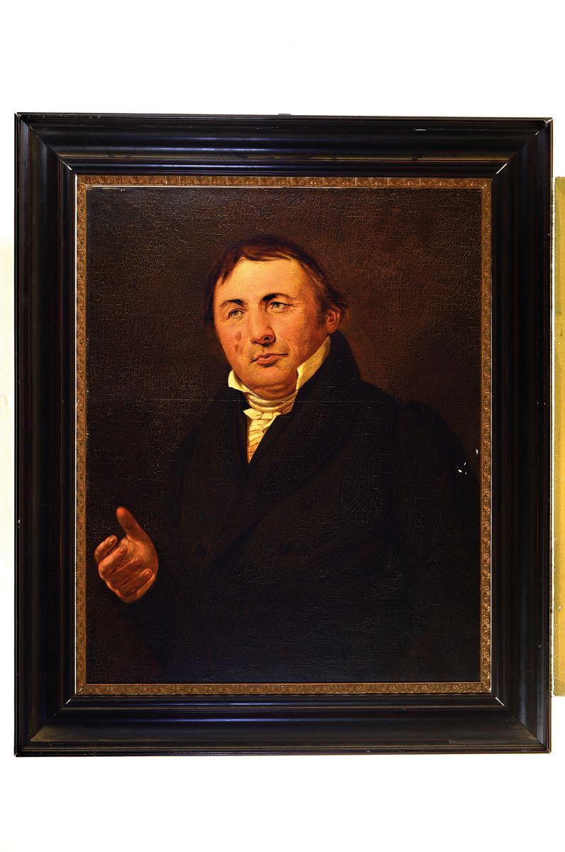 Detail k: Unbekannter Porträtist des fortgeschrittenen 19.Jh., Bildnis des Pfarrers u. Kirchenrats Gottlieb Bernhard Fechts (1771 Mengen - 1851 Kork), Motiv ...