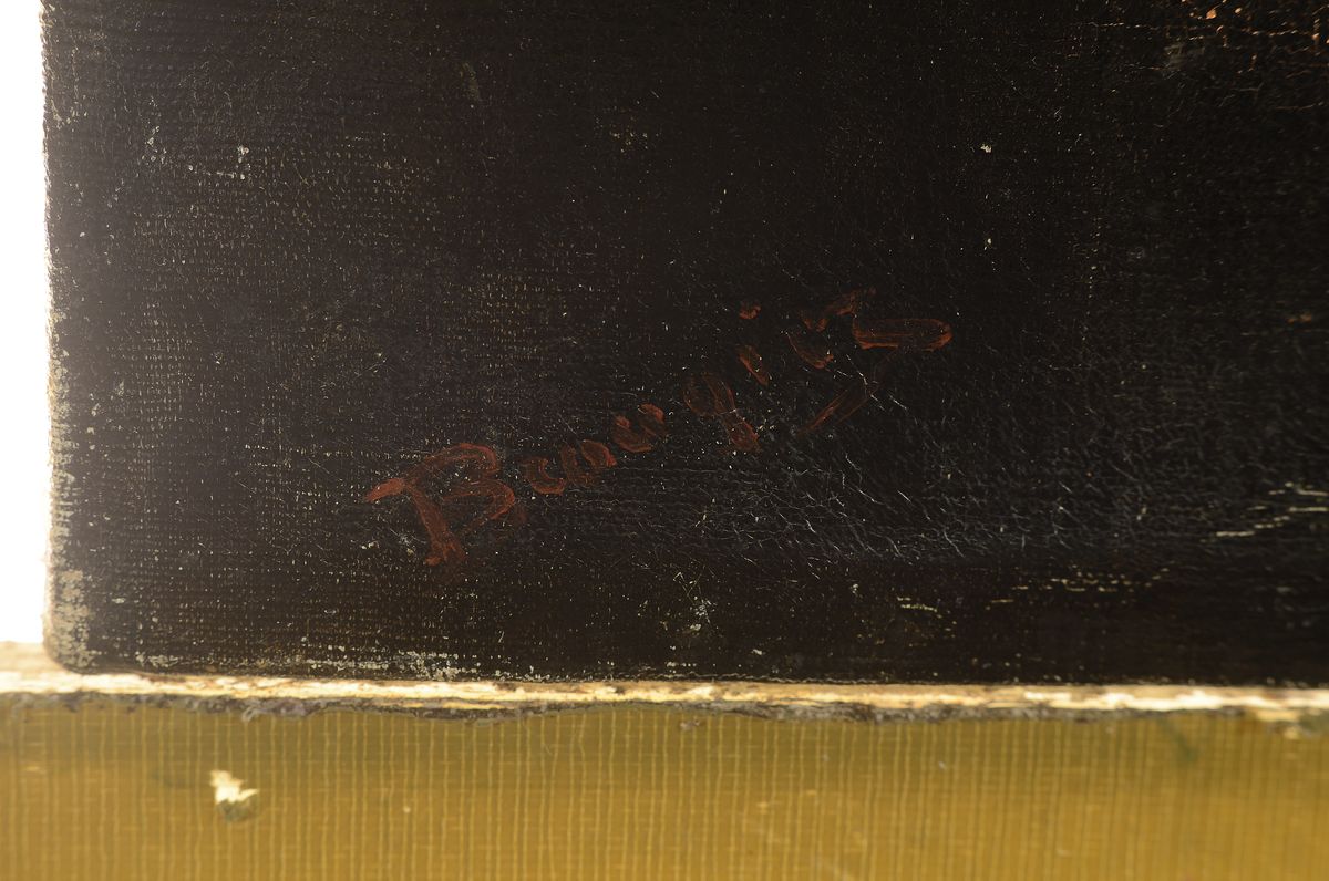 Detail a: Unbekannter Porträtist, um 1900, Bildnis eines bärtigen Mannes mit Lesebrille in der Hand, links unten in rot unleserlich signiert,Öl/Lwd, 72x58 ...