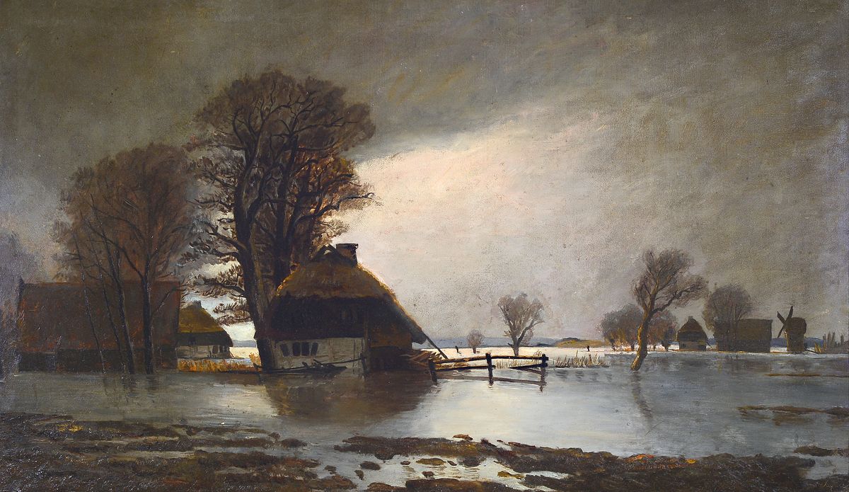 Wagna, Unbekannter Traditionalist des späten 19.Jh., niederländische Flusslandschaft bei Mondschein, pastoser Farbauftrag, rechts unten ...