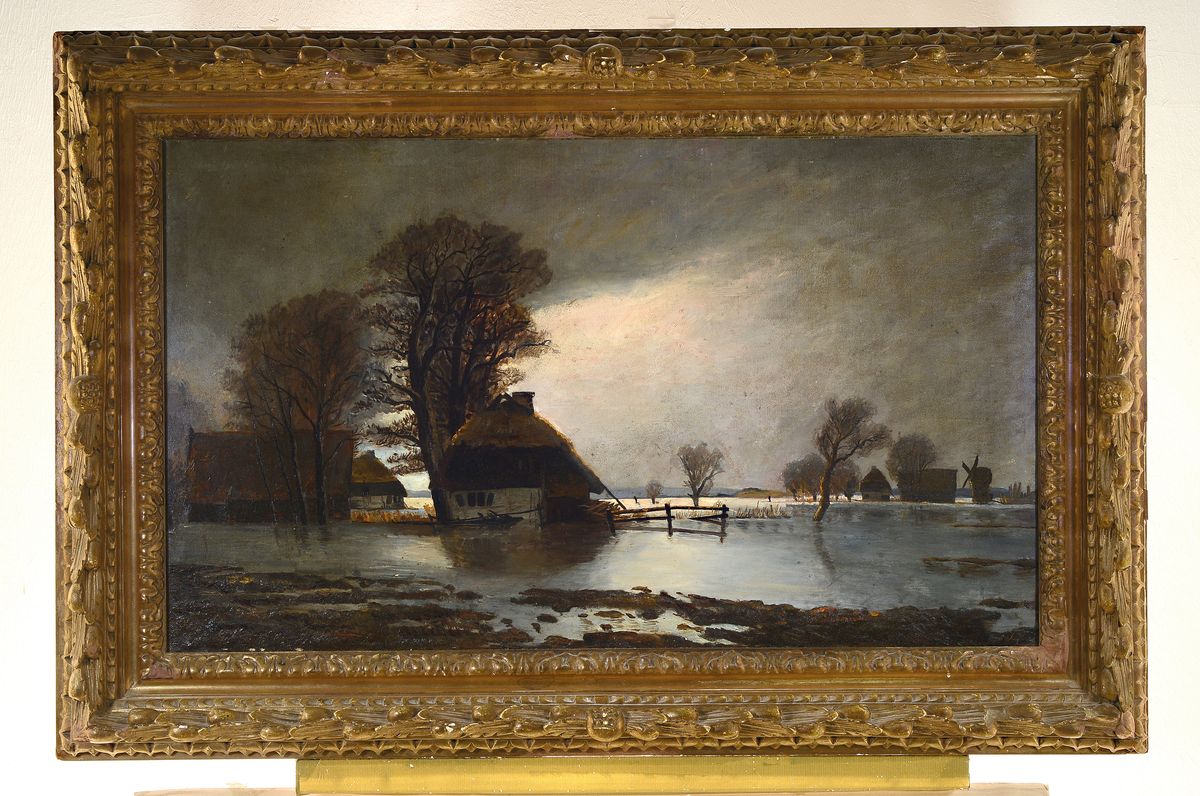Detail k: Wagna, Unbekannter Traditionalist des späten 19.Jh., niederländische Flusslandschaft bei Mondschein, pastoser Farbauftrag, rechts unten ...