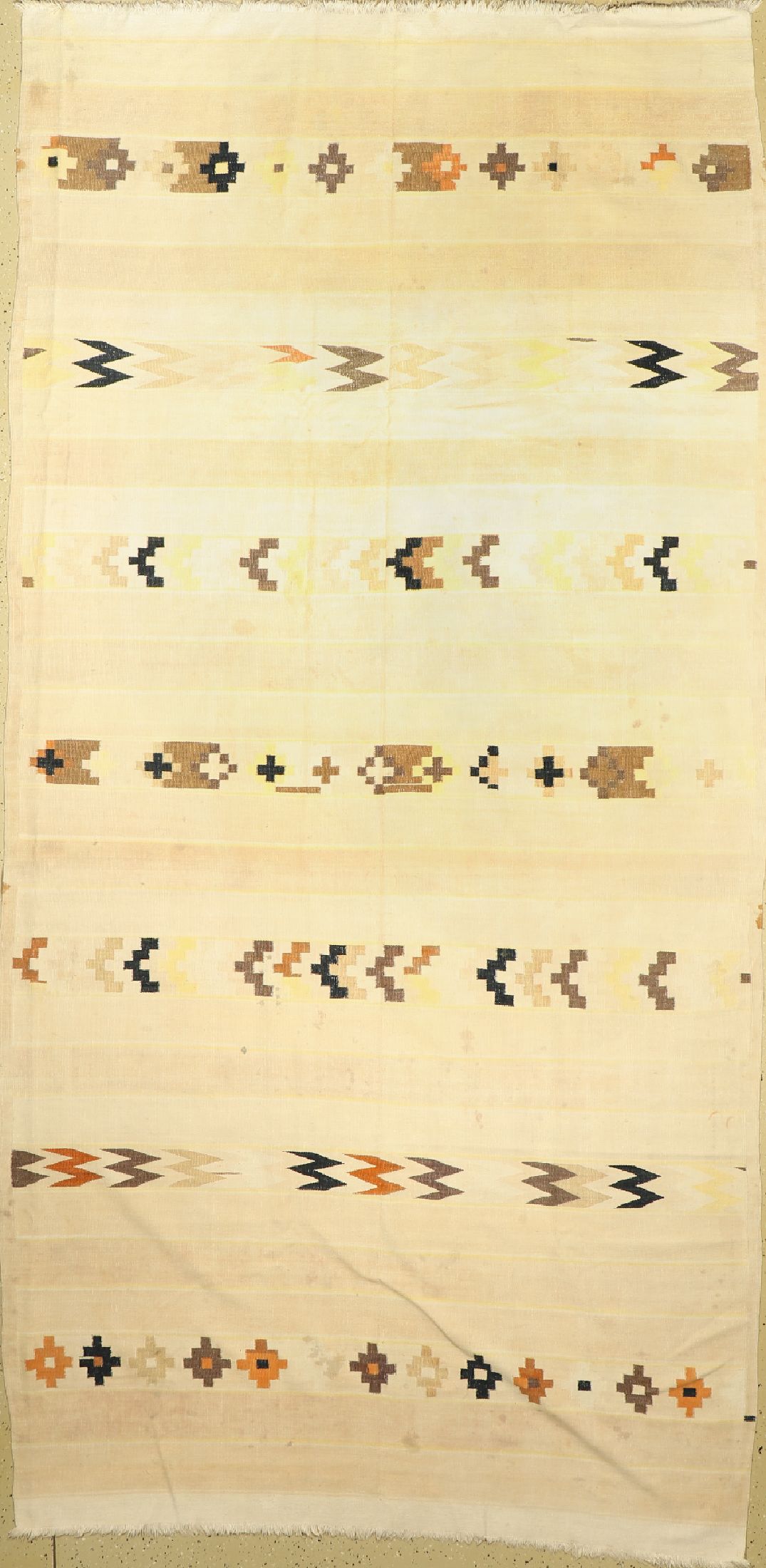 Durie Kelim, Indien, ca. 60 Jahre, merzerisierte Baumwolle, ca. 392 x 192 cm, EHZ: 2(Flecken)