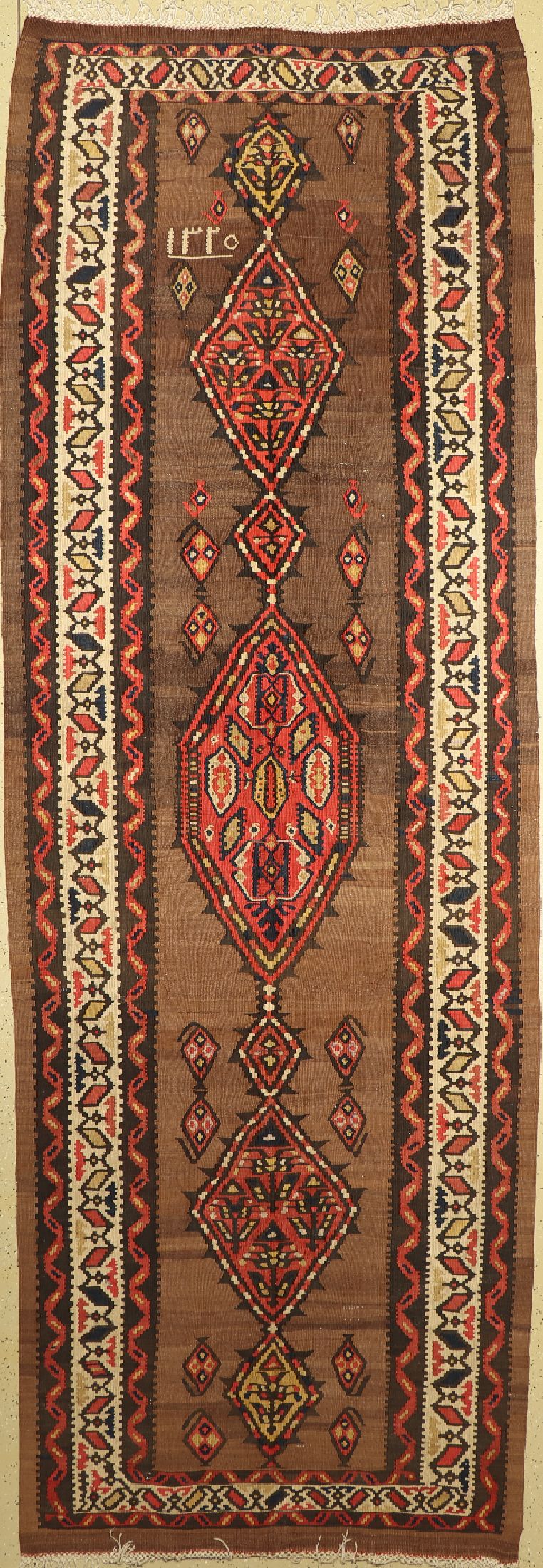 Azerbaijan Kelim, Persien, datiert(1907), Wolle auf Baumwolle, ca. 444 x 150 cm, EHZ: 2