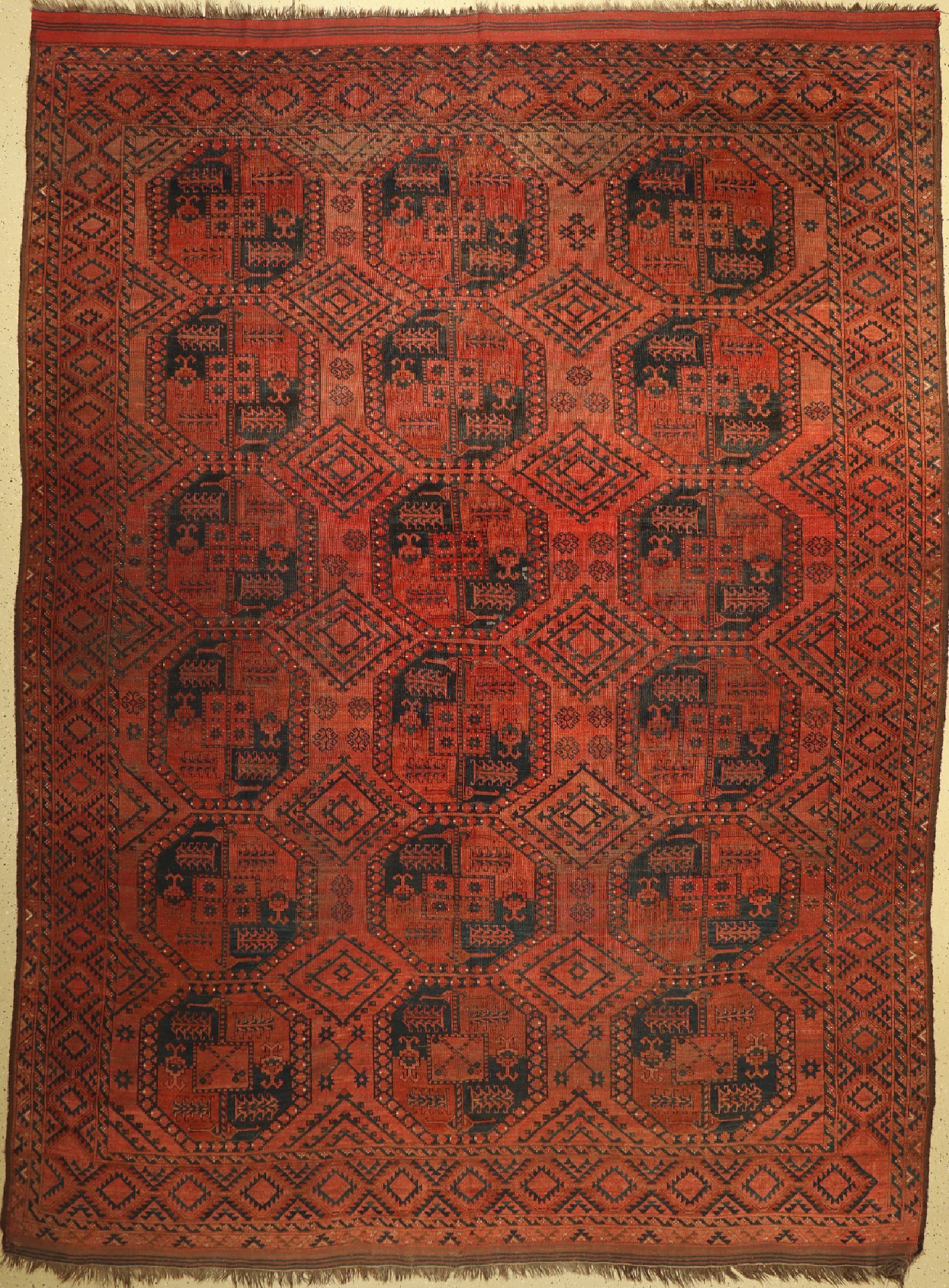 Ersari antik, Afghanistan, um 1920, Wolle auf Wolle, ca. 403 x 300 cm, Alters-und Gebrauchsspuren