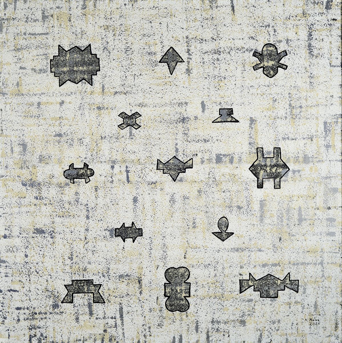 Karin Maas, geb. 1952, Messen und Ausstellungen im In-und Ausland, Titel: Formen in Grau, abstrakte Komposition, Acyrl/Lwd, re. unten sign., dat., R. ...