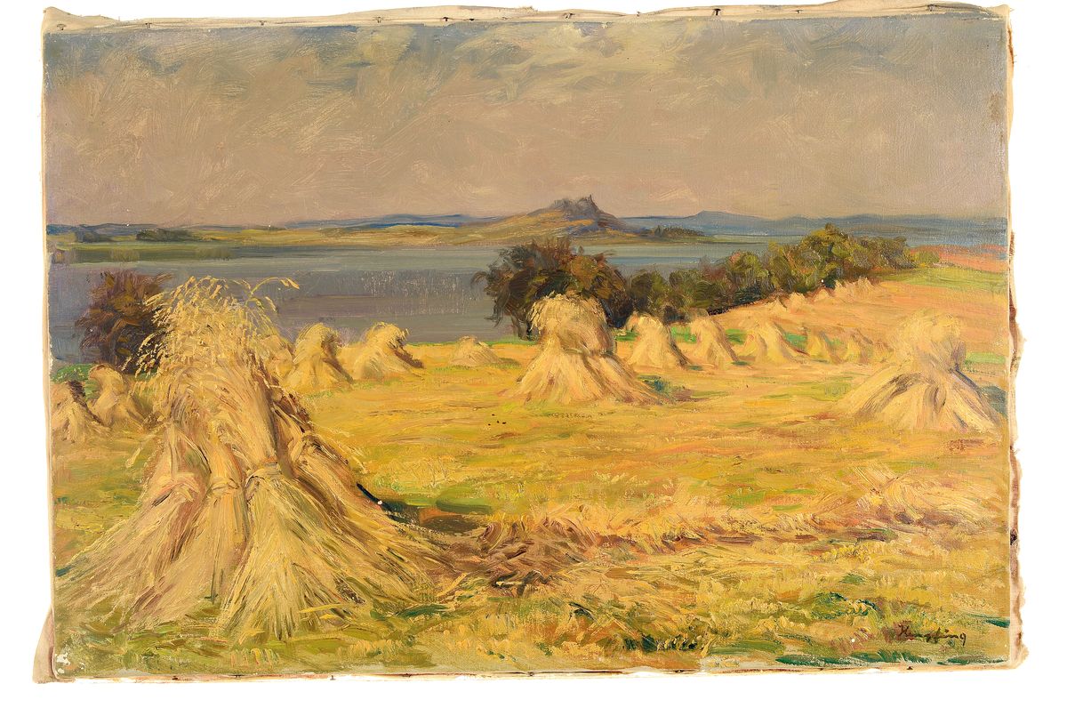 Wilhelm Hempfing, 1886 Schönau-1948 Karlsruhe, Getreidefeld nach der Ernte, Öl/Lwd, rechts unten signiert, ca. 46x68cm, Reinigung empfohlen