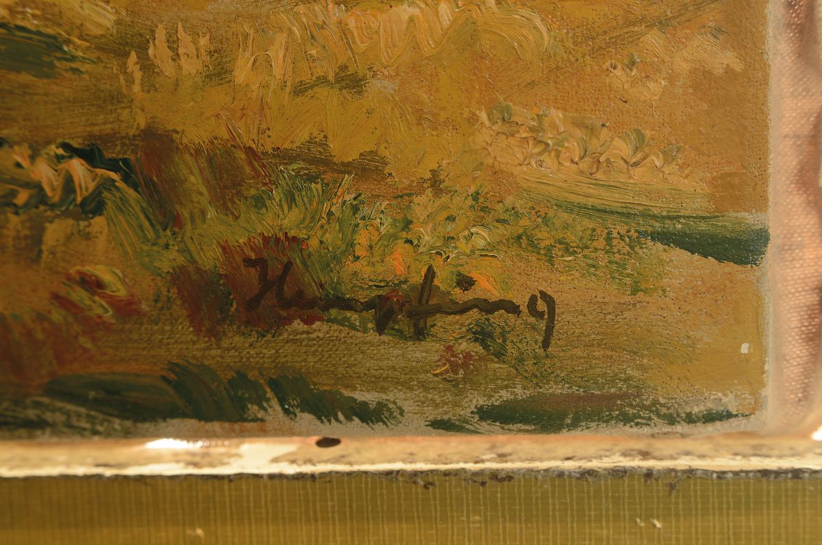 Detail a: Wilhelm Hempfing, 1886 Schönau-1948 Karlsruhe, Getreidefeld nach der Ernte, Öl/Lwd, rechts unten signiert, ca. 46x68cm, Reinigung empfohlen