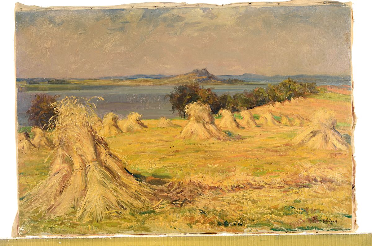 Detail k: Wilhelm Hempfing, 1886 Schönau-1948 Karlsruhe, Getreidefeld nach der Ernte, Öl/Lwd, rechts unten signiert, ca. 46x68cm, Reinigung empfohlen