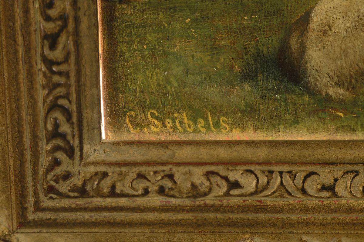 Detail a: Carl Seibels, 1844 Köln-1877 Süditalien, Studium an der Akademie Düsseldorf bei O. Achenbach und an der Schule von Barbizon, Schäfer mit seiner ...