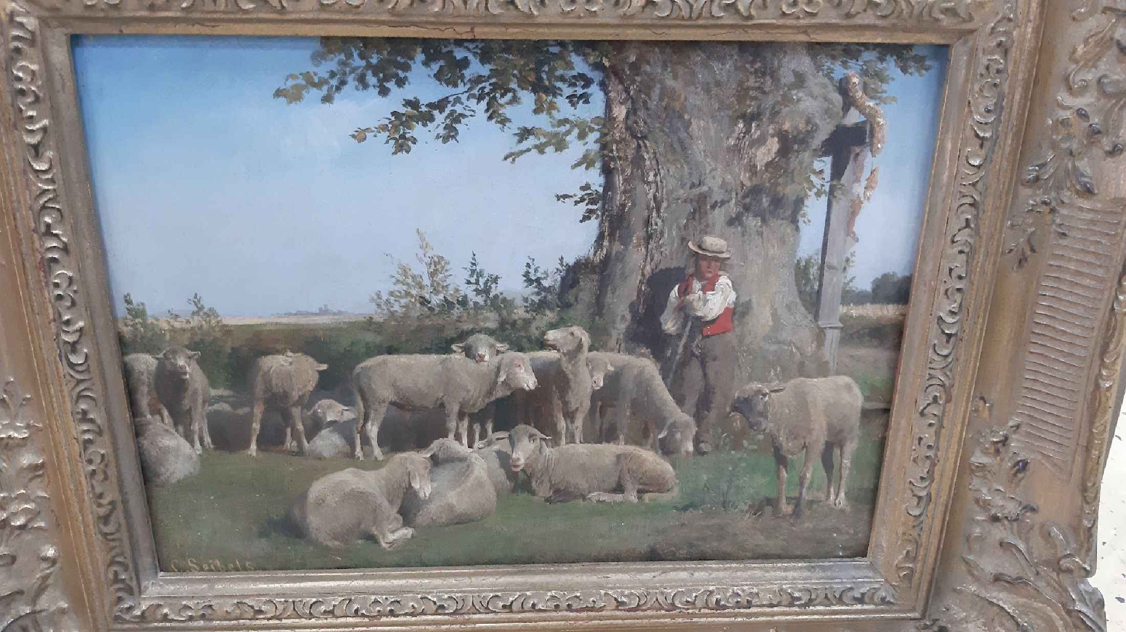 Detail b: Carl Seibels, 1844 Köln-1877 Süditalien, Studium an der Akademie Düsseldorf bei O. Achenbach und an der Schule von Barbizon, Schäfer mit seiner ...