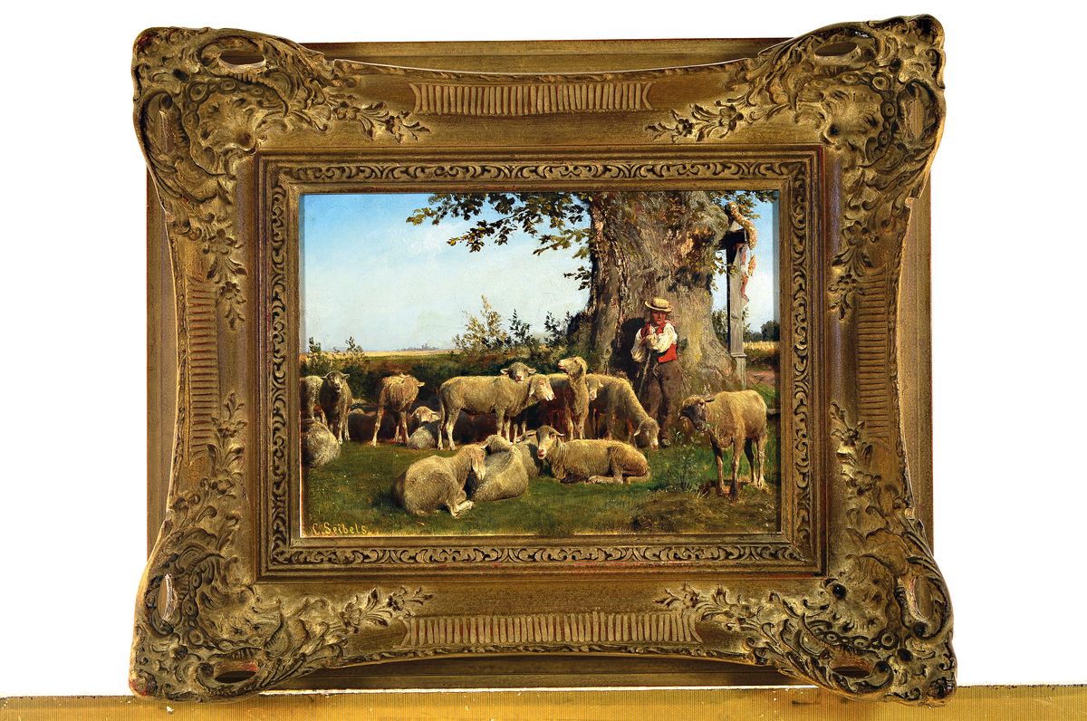 Detail k: Carl Seibels, 1844 Köln-1877 Süditalien, Studium an der Akademie Düsseldorf bei O. Achenbach und an der Schule von Barbizon, Schäfer mit seiner ...