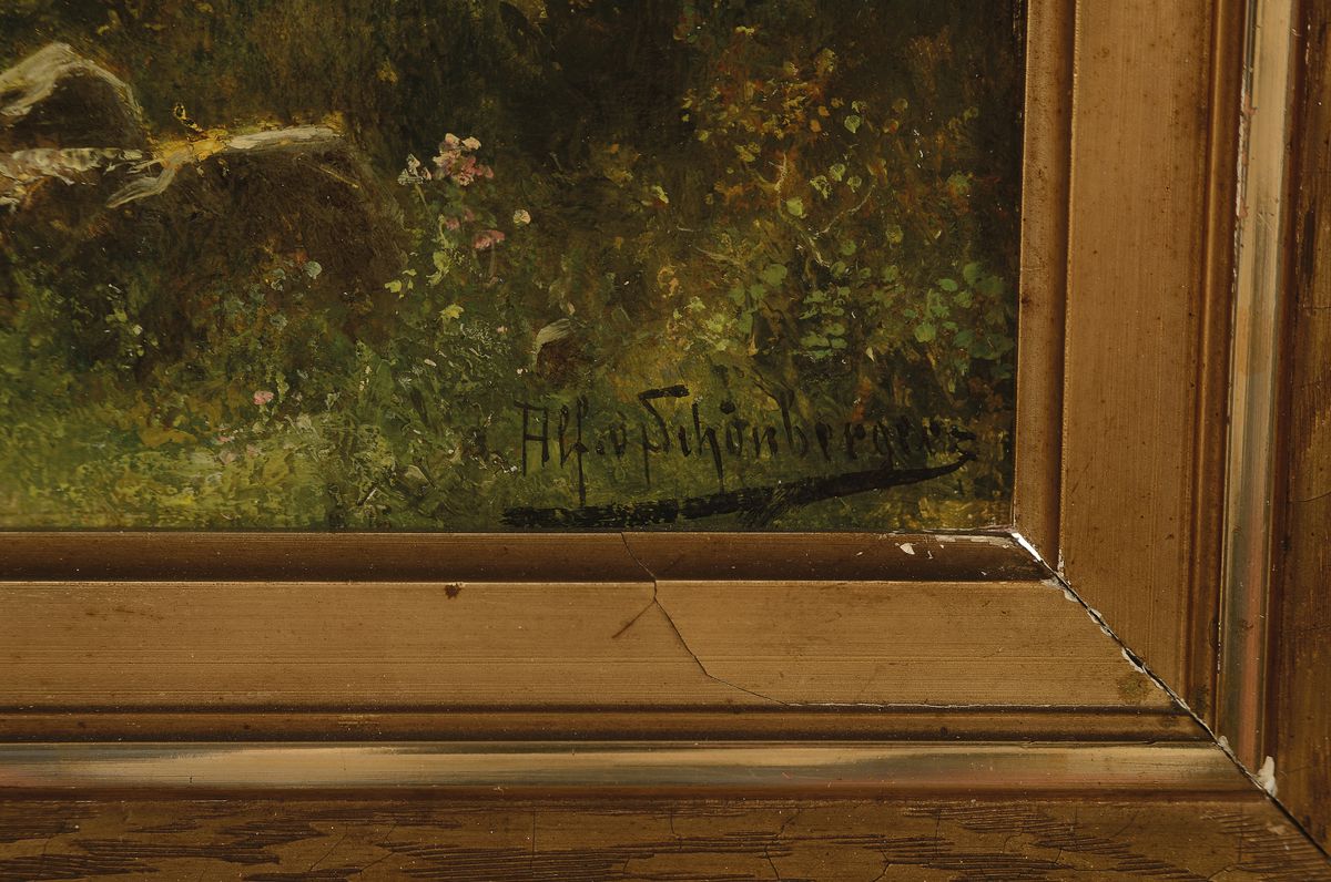 Detail a: Alfred Karl Julius Otto von Schönberger, 1845 Graz-1907/09, Studium bei A.Lier und K. Millner in München, ab 1880 in Kronberg tätig, hier: ...