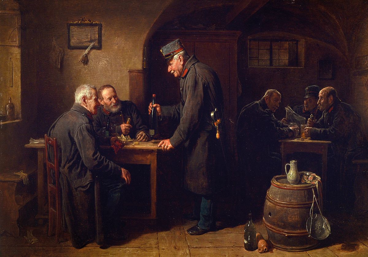 Friedrich Friedländer Ritter von Malheim 1825-1901 Wien, Männer in der Gaststube, Öl/Holz, feine lasierende Malerei, detailreiche Erzählung, ...