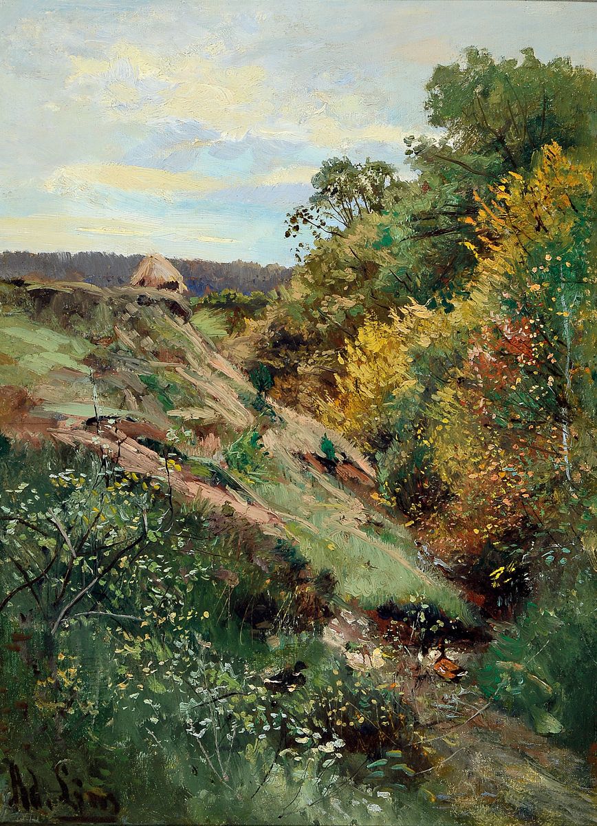 Adolf Lins, 1856 Kassel-1927 Düsseldorf, Studium an der Kunstschule Kassel, ab 1874 in der Künstlerkolonie Willingshausen tätig, hier: Hügelige ...