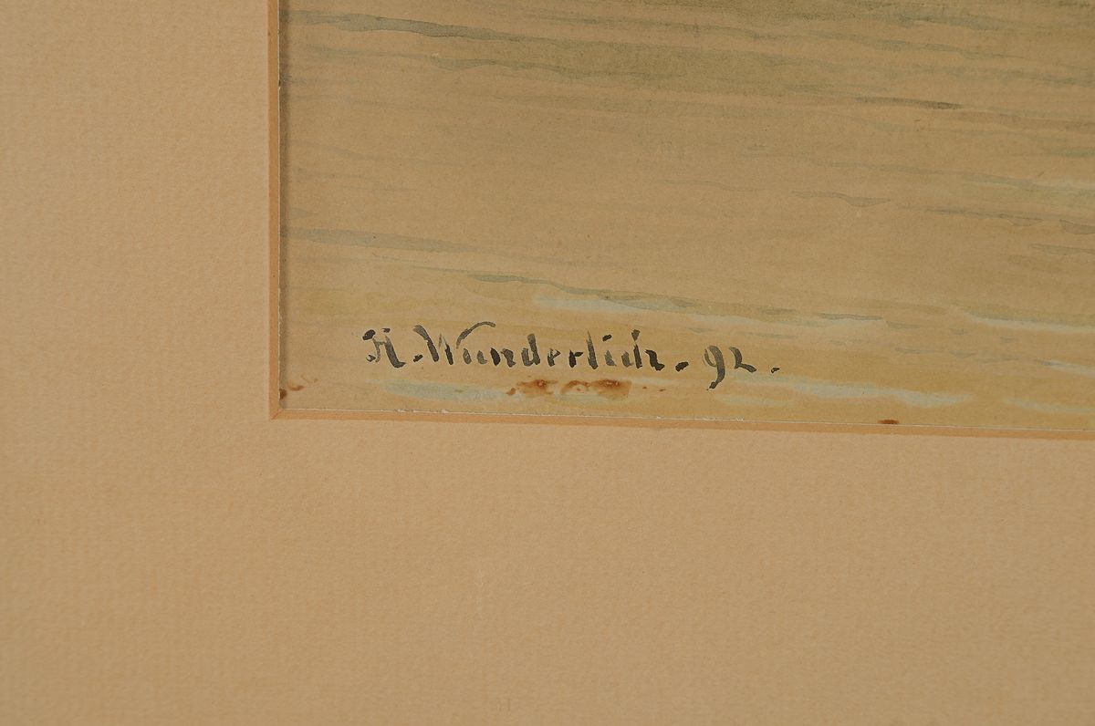 Detail a: Hermann Moritz Wunderlich, 1839-1915 Dresden, Stadt am Fluß, darüber Burg und Kirche, Aquarell auf Papier, links unten signiert und dat. 92, ca. ...
