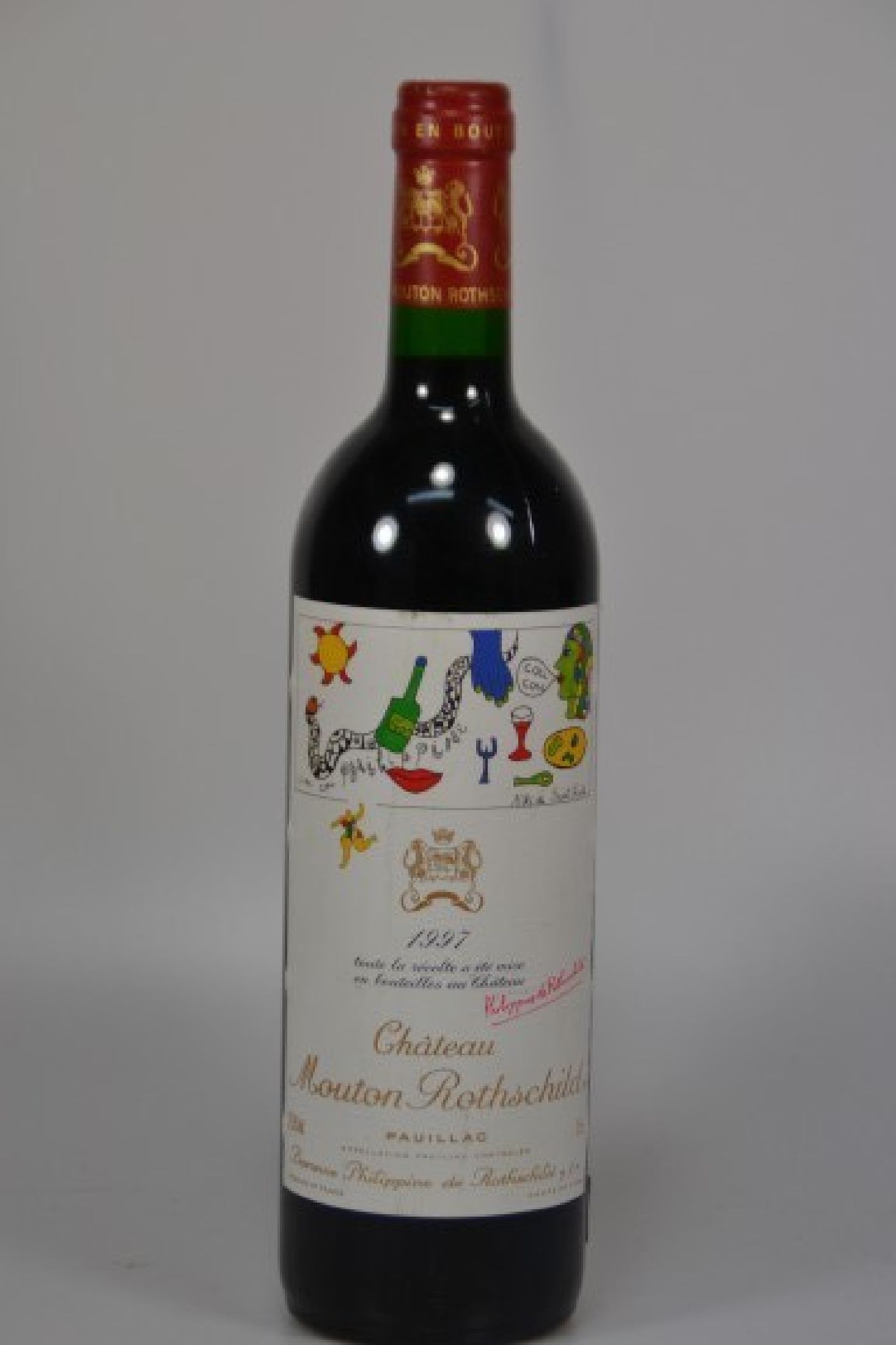1 Flasche, 1997 Chateau Mouton Rothschild, Pauillac, Etikettgestaltung Niki de St. Phalle, 750ml, 12,5% Vol., High Fill, unverkostet, Etikett min. ...