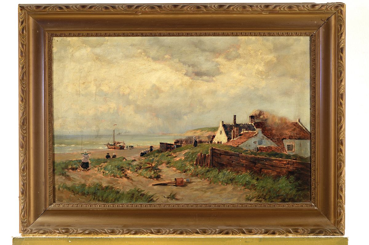 Detail k: Emil Friedrich Neumann, 1842 Pojerstiten - 1903 Kassel, Studium an der Akademie Kassel bei Behrendsen u. Bromeis, hier: Strandszenerie, Blick über ...