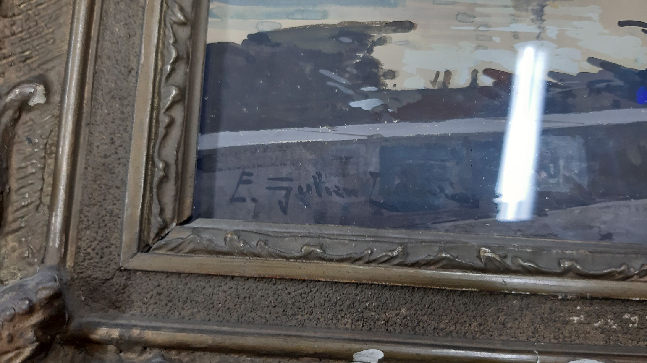 Detail d: Ungedeuteter Künstler um 1900, atmosphärische Ansicht von Paris, Blick auf die Silhouette der Pont Alexandre III bei Sonnenuntergang, ...