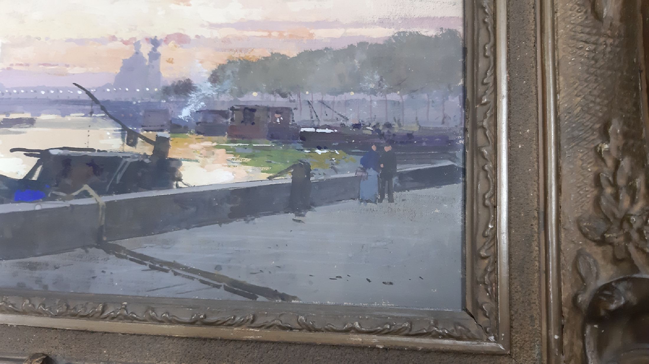 Detail e: Ungedeuteter Künstler um 1900, atmosphärische Ansicht von Paris, Blick auf die Silhouette der Pont Alexandre III bei Sonnenuntergang, ...