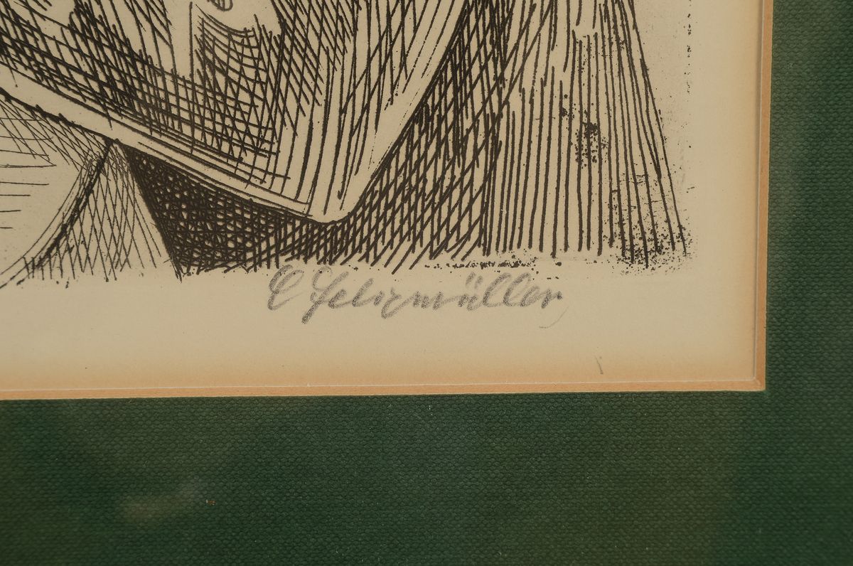 Detail a: Conrad Felixmüller, 1897-1977, Zeichnender Knabe (Luca zeichnet), Radierung von 1926, in der Platte monogrammiert, rechts unten handsigniert, ca. ...