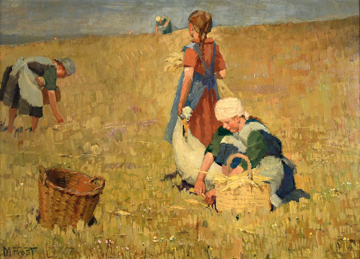 Martin Frost, 1875 Breslau-1928 Kampen auf Sylt, Frauen bei der Getreideernte, Öl/ Malkarton, links unten signiert, ca. 37x52cm, R. ca. 45x60cm