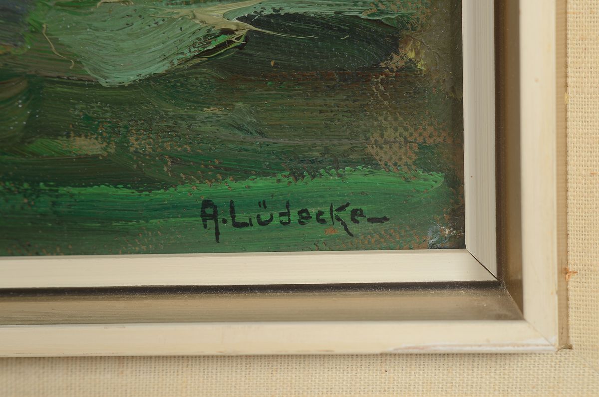 Detail a: August Lüdecke-Cleve, 1868 Heinsberg - 1957 München, Studium an den Akademien Düsseldorfund München bei Heinrich von Zügel, hier: Bäuerin beim ...