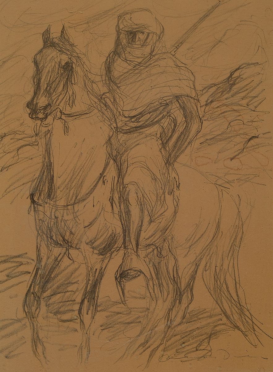 Otto Dill, 1884 Neustadt-1957 Bad Dürkheim, Berber zu Pferd, Bleistiftzeichnung auf Papier, rechts unten signiert, ca. 38x28cm, PP, u. Gl., R. ca. ...