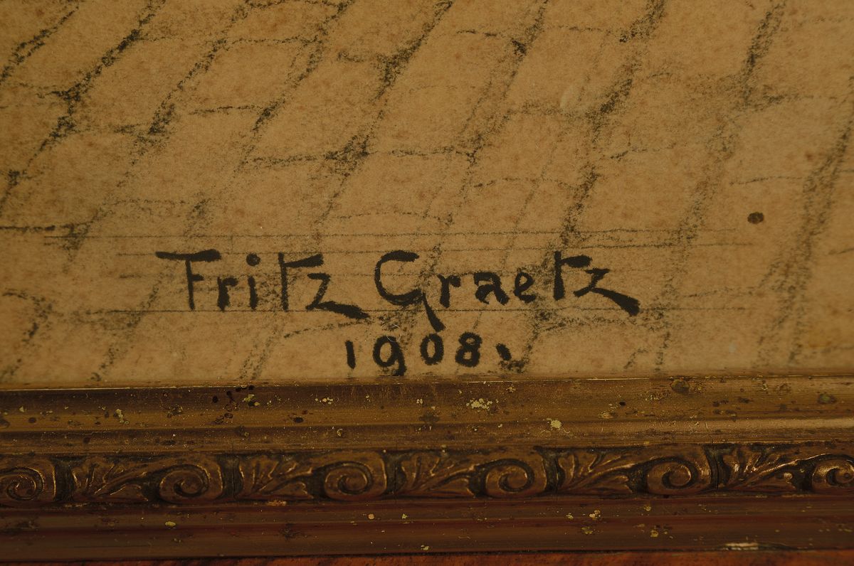 Detail a: Fritz Graetz, 1875 Frankfurt/Main-1915 Serbien, Studium am Städel bei Hasselhorst und Kirchbach, sowie an der Akademie München bei Marr, hier: zwei ...
