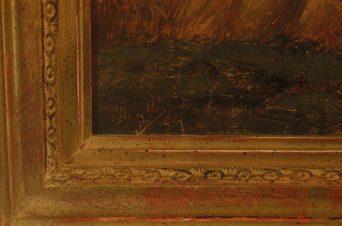 Detail a: Monogrammist W.J.D., datiert (18)51, Landschaft mit Kornfeld, Öl/Lwd, links unten monogr. und dat., ca. 15x26cm, R. ca. 26x38cm
