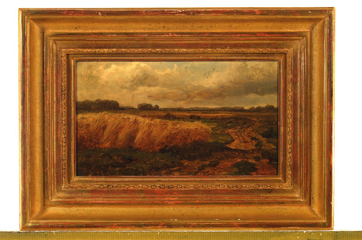 Detail k: Monogrammist W.J.D., datiert (18)51, Landschaft mit Kornfeld, Öl/Lwd, links unten monogr. und dat., ca. 15x26cm, R. ca. 26x38cm