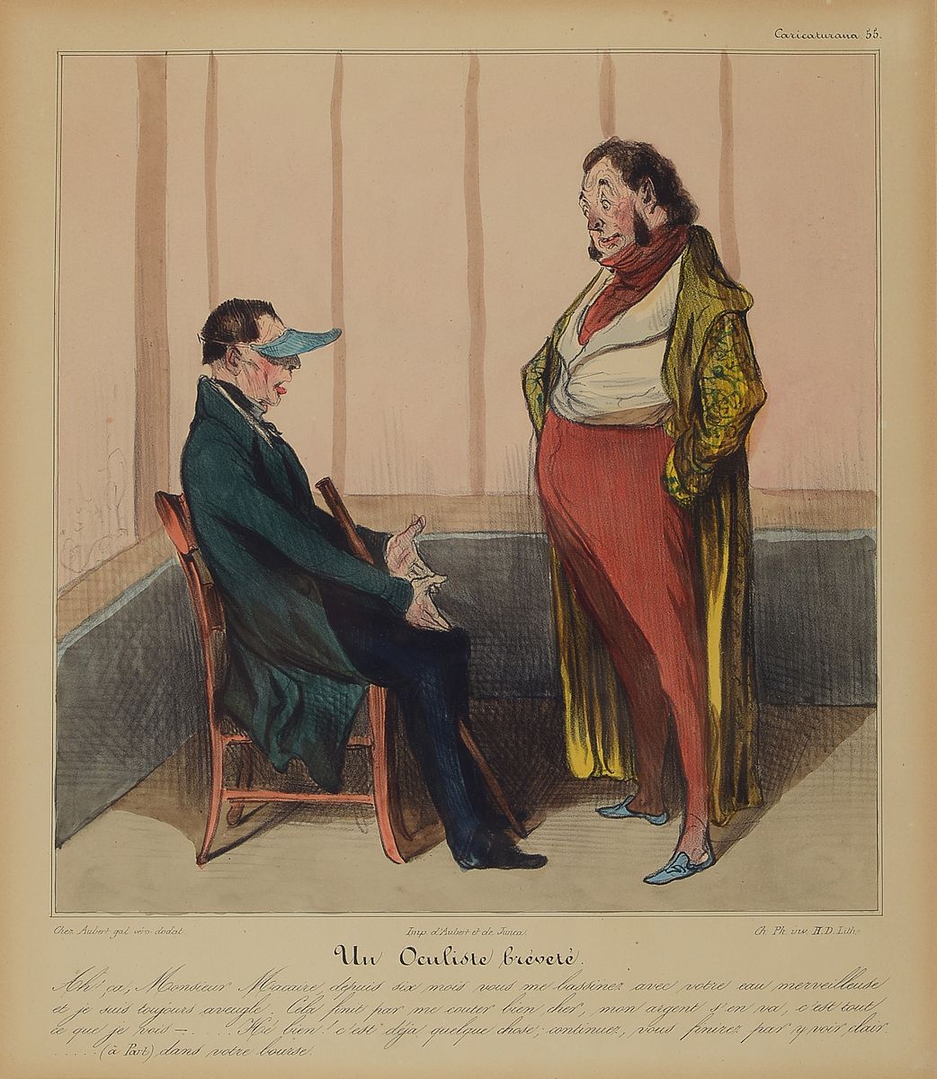 8 Karikaturen, Frankreich, um 1900, Farblithographien mit Texten in frz. Sprache, gedruckt bei Aubert Paris, meist aus Emotions Parisiennes, ...