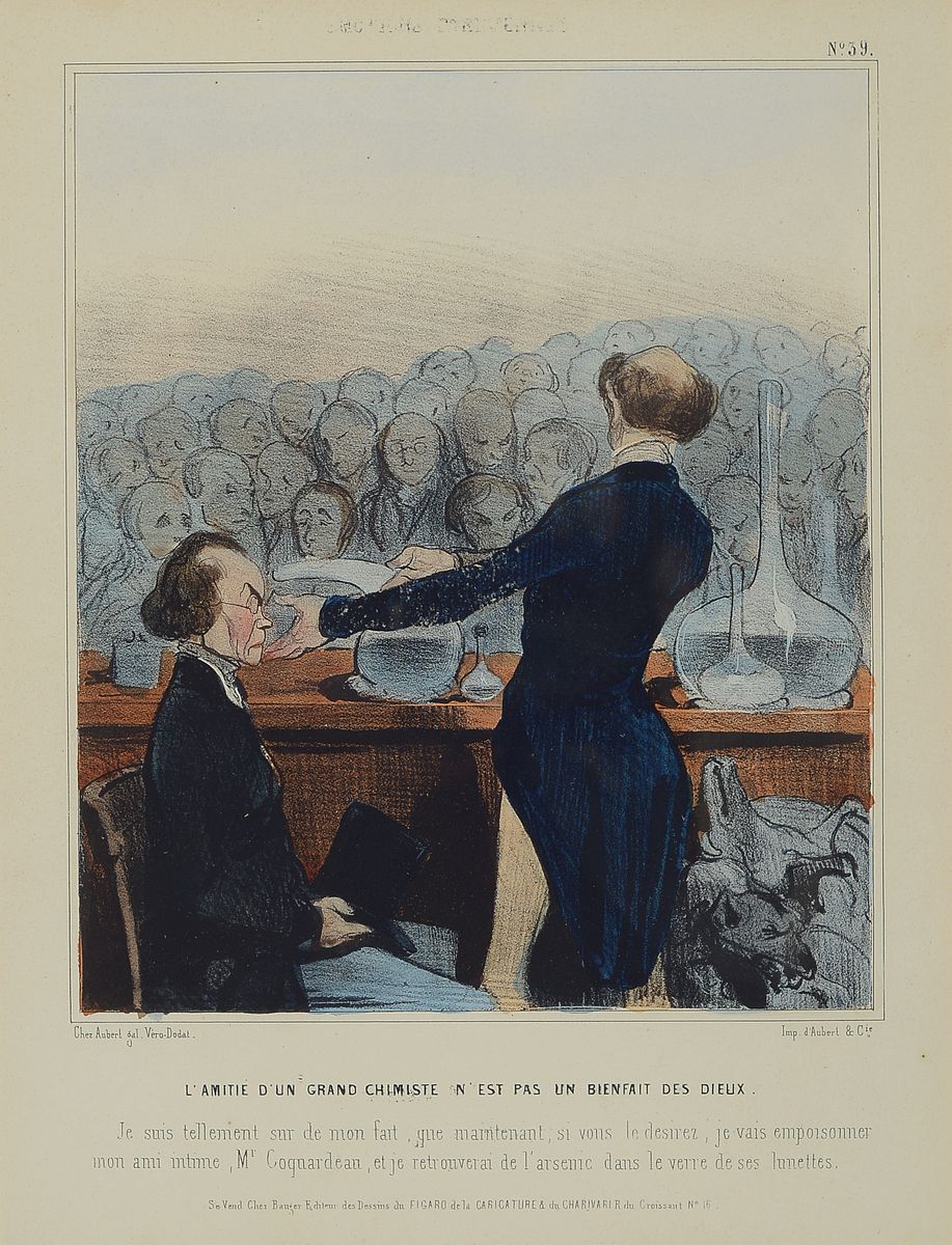 Detail a: 8 Karikaturen, Frankreich, um 1900, Farblithographien mit Texten in frz. Sprache, gedruckt bei Aubert Paris, meist aus Emotions Parisiennes, ...