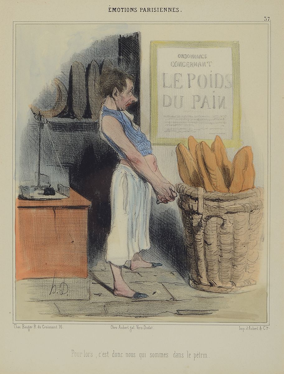 Detail b: 8 Karikaturen, Frankreich, um 1900, Farblithographien mit Texten in frz. Sprache, gedruckt bei Aubert Paris, meist aus Emotions Parisiennes, ...