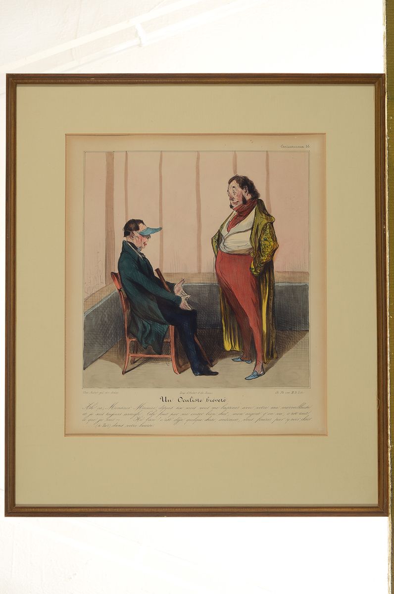 Detail k: 8 Karikaturen, Frankreich, um 1900, Farblithographien mit Texten in frz. Sprache, gedruckt bei Aubert Paris, meist aus Emotions Parisiennes, ...