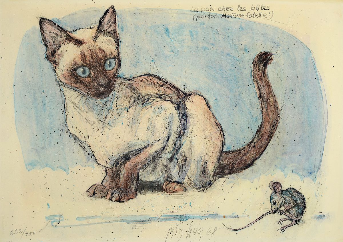 Fritz Rudolf Hug, 1921 Dornach-1989 Speicherschwendi, 2 Farblithographien: Basset-Hund, sign. und dat. 69, num. 27/265, ca. 52x37cm, La paix chez les ...