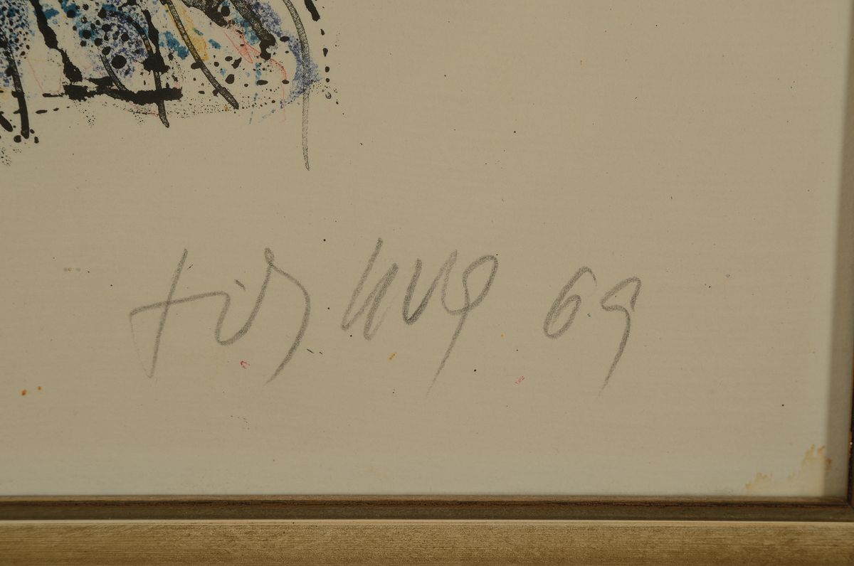 Detail a: Fritz Rudolf Hug, 1921 Dornach-1989 Speicherschwendi, 2 Farblithographien: Basset-Hund, sign. und dat. 69, num. 27/265, ca. 52x37cm, La paix chez les ...
