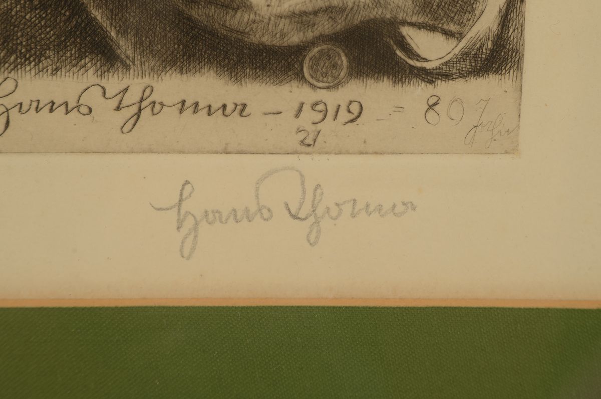 Detail a: Hans Thoma, 1839 Bernau-1924 Karlsruhe, Selbstbildnis VI mit Blume von 1919, Radierung zum 80. Geburtstag, handsigniert, ca. 24x16.5cm, PP, u.Gl., R. ...