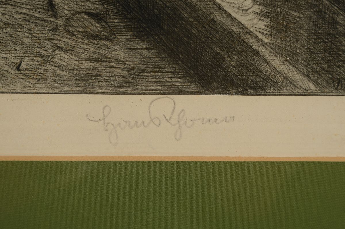 Detail a: Hans Thoma, 1839 Bernau-1924 Karlsruhe, Feierabend, Radierung vom 1901, rechts unten signiert, ca. 32x44cm, PP, u.Gl., R. ca. 62x72cm, R.