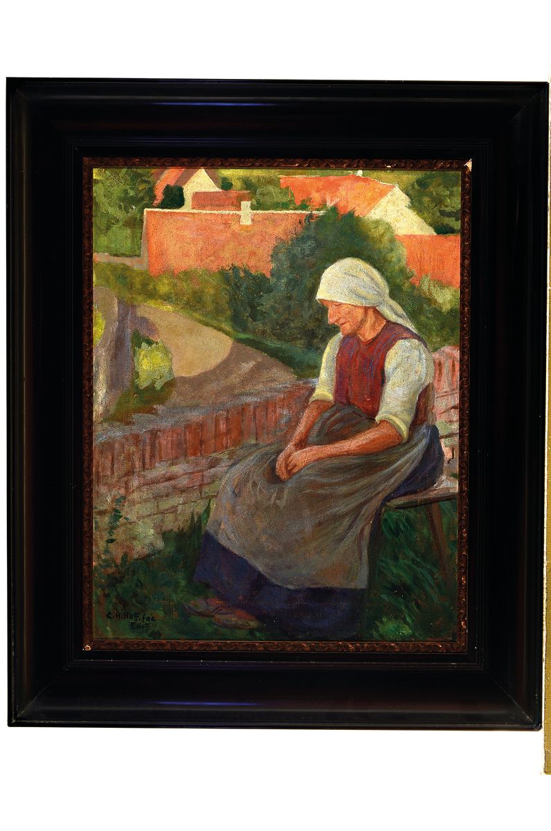Detail k: Carl Heinrich Hoff, 1866 Düsseldorf-1904 Feldberg, Schüler seines Vaters Carl H. Hoff, der in Karlsruhe Professor war, hier: sitzende Bauersfrau, ...