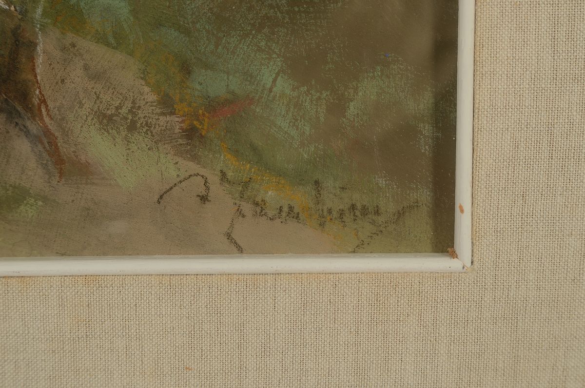 Detail a: Adelina Zandrino, 1893-1994 Genua, Mann mit Hund wandert in einer Allee, Pastell auf Papier, rechts unten signiert, ca. 44x37cm, PP, u.Gl., R. ca. ...