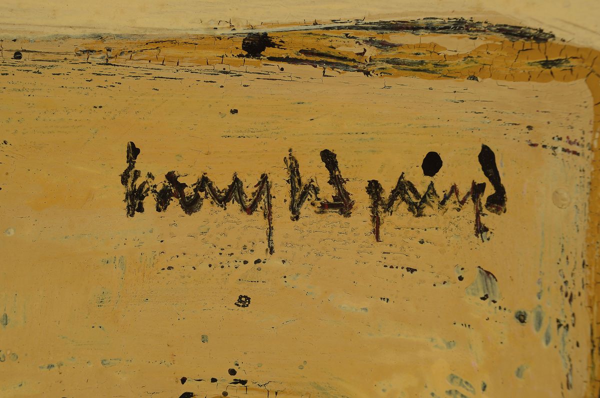 Detail a: Walter Knobelspieß, geb. 1936 Konstanz, "Am Wendepunkt", Figurenkomposition, Öl/Malkarton,signiert, verso datiert 1987, Rahmen, 52x70 cm