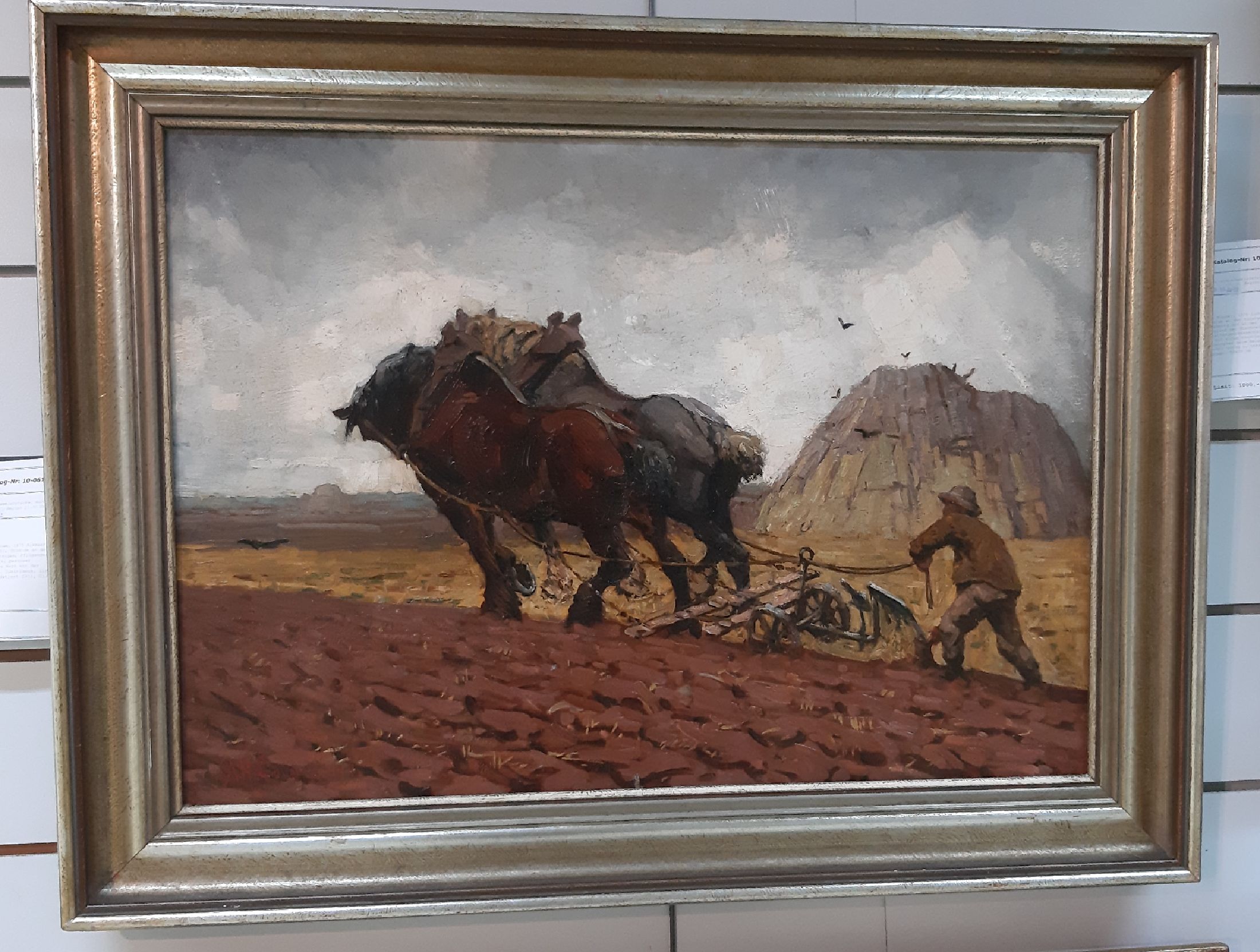 Detail b: Adriaan Herman Gouwe, 1875 Alkmaar - 1965 Papeete/Tahiti, Studium an der Rijksakademie Amsterdam, Pflügender Bauer vor Kornmiete, pastoser ...
