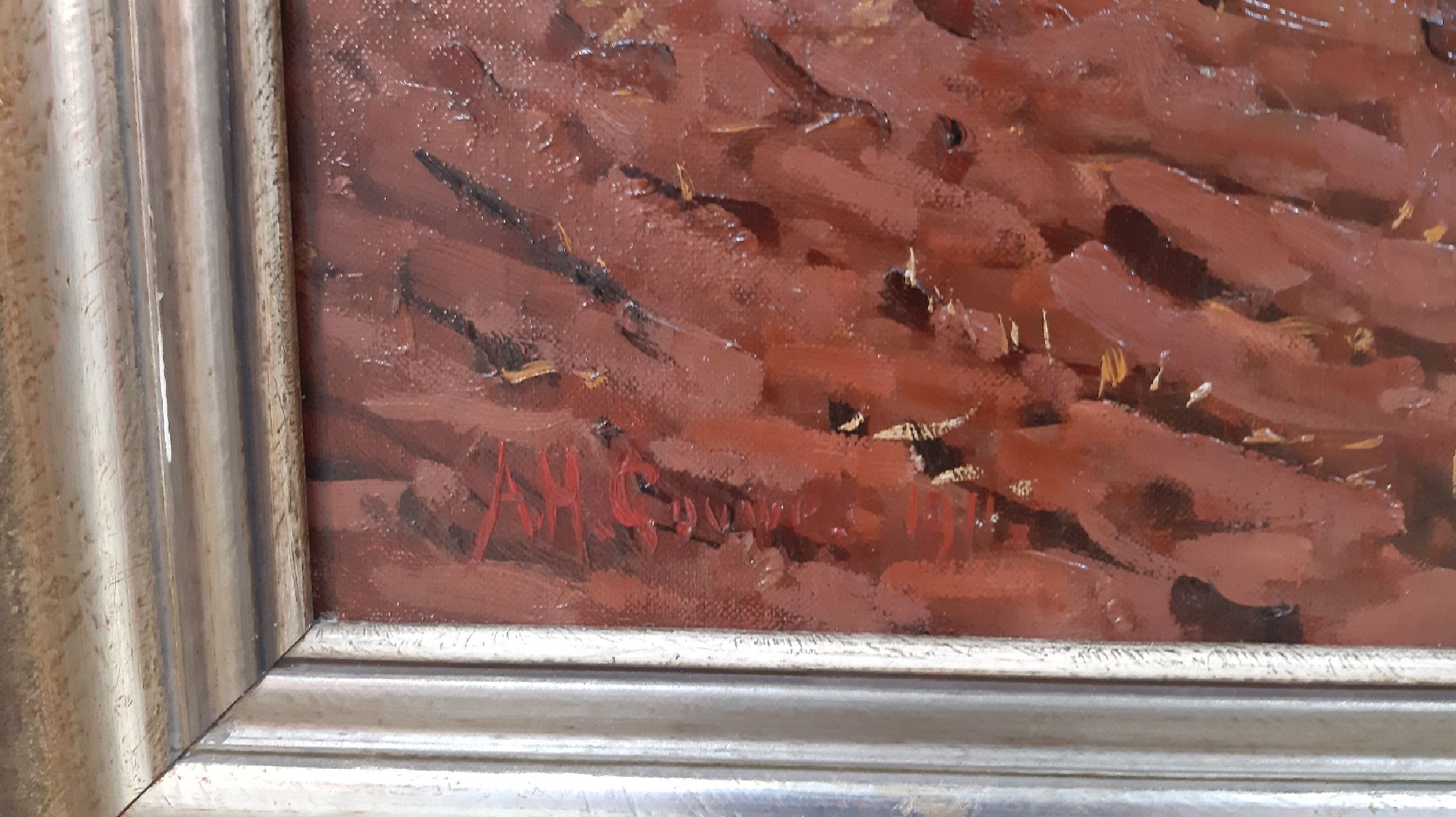 Detail c: Adriaan Herman Gouwe, 1875 Alkmaar - 1965 Papeete/Tahiti, Studium an der Rijksakademie Amsterdam, Pflügender Bauer vor Kornmiete, pastoser ...