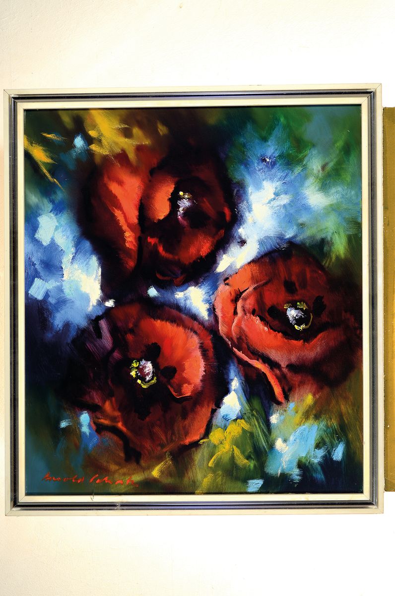 Detail k: Arnold Schatz, 1929 Stepenitz-1999 Bielefeld, Stillleben mit Mohn, Öl/Lwd, links unten signiert, ca. 80x70cm, R. ca. 87x77cm