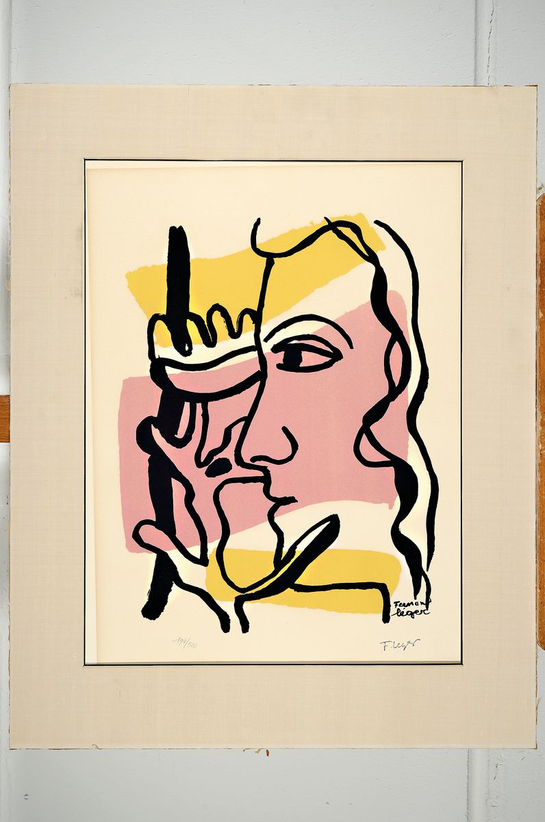 Detail k: Fernand Leger, 1881-1955, Farblithographie, rechts unten Stempelsignatur, num. 194/500, ca. 54x40cm, Lichtrand